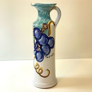 Italian Hand Painted Grapes Vine Ceramic Bottle by Ceramiche Tadinate 8”